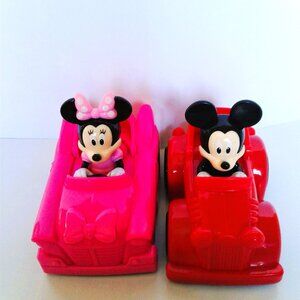 Disney Mickey and Minnie 2 Pull-Back Toy Vehicles - 3.75"  Cars Friction Vehicle